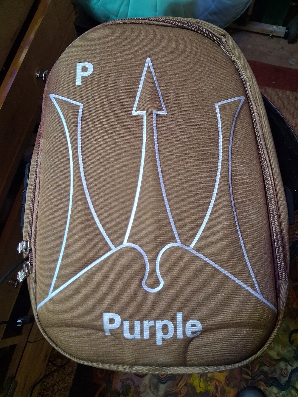 Purple Men’s Brown Backpack with White Graphic